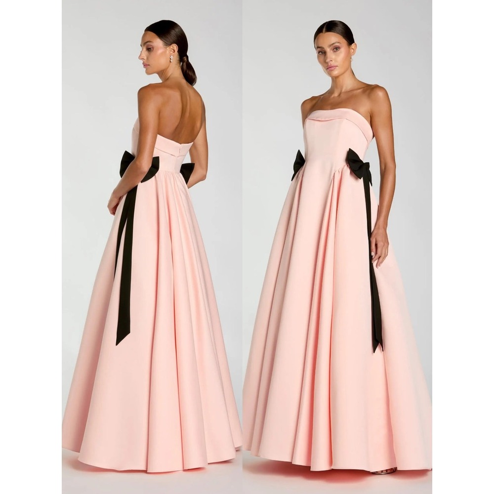 NWT Mac Duggal Pink Satin Strapless Ball Gown With Bow‎ Details $598 - Size 6